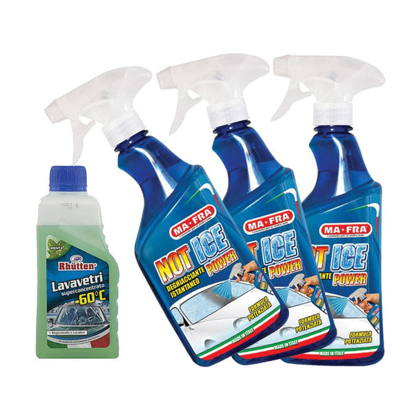 Set 3x Not Ice Power 500ml, Deghiacciante Auto Parabrezza Istantaneo + Liquido Tergicristalli -60° Concentrato